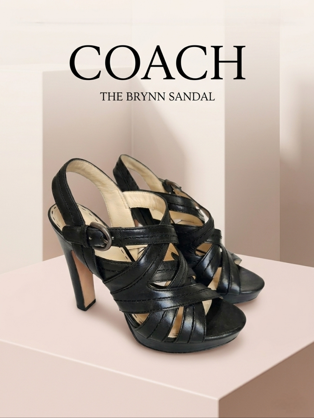 Coach Brynn Leather Platform Sandals - White/Gold 7.5 B